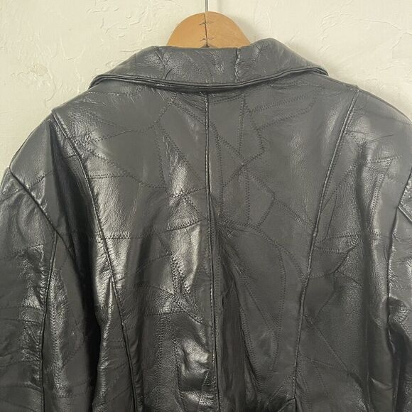 Vintage Jacket Size 2X Plus Patchwork Black Leather Y2K 90s Grunge Hippie - Picture 16 of 16